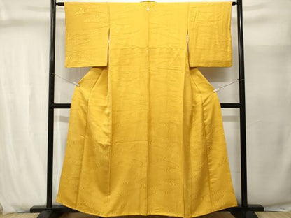 平和屋着物■上質な色無地　立波鹿の子地紋　黄朽葉色　正絹　逸品　CABJ2905ev