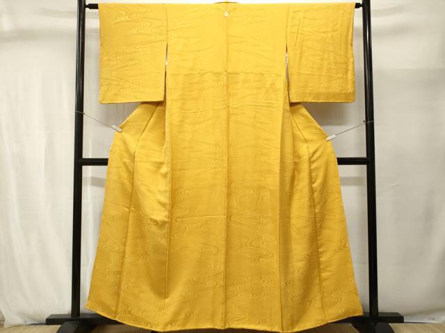 平和屋着物■上質な色無地　立波鹿の子地紋　黄朽葉色　正絹　逸品　CABJ2905ev