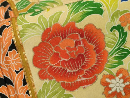 平和屋着物■豪華黒留袖　駒刺繍　更紗休み鳥草花文　金彩　洗える着物　CABJ2908ev