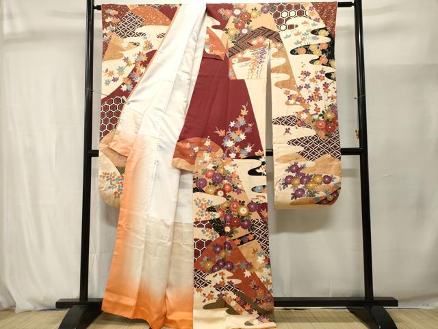 平和屋着物■振袖　遠山吉祥枝花文　銀彩　洗える着物　CABJ2910ev