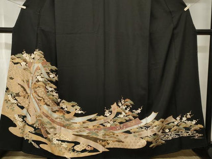 平和屋着物■豪華黒留袖　束ね熨斗吉祥宝尽し梅松文　金銀彩　正絹　逸品　CABJ2916ev