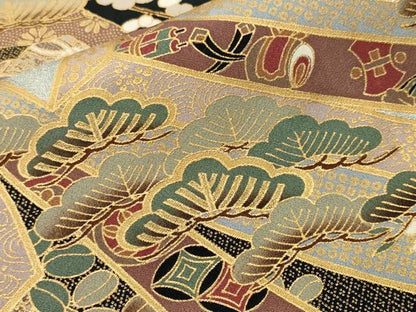 平和屋着物■豪華黒留袖　束ね熨斗吉祥宝尽し梅松文　金銀彩　正絹　逸品　CABJ2916ev