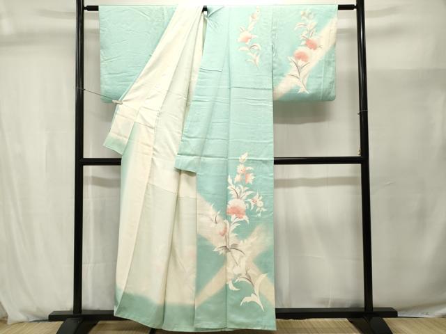 平和屋着物■訪問着　更紗草花文　暈し染め　正絹　逸品　CABJ2917ev