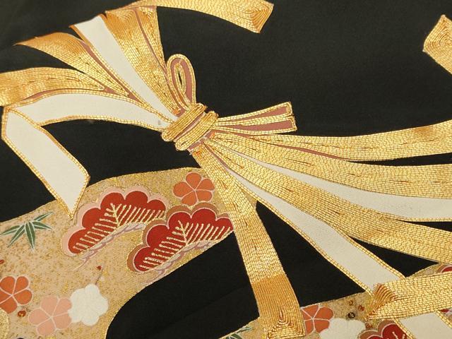 平和屋着物■豪華黒留袖　作家物　駒刺繍　束ね熨斗宝尽し文　松竹梅　金彩　正絹　逸品　CABJ2918ev