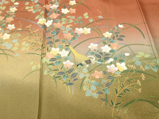 平和屋着物■訪問着　螺鈿　楽器草花文　暈し染め　金彩　正絹　逸品　CABJ2932ev