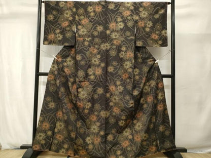 平和屋着物■上質な紬　草花文　正絹　逸品　CABJ2934ev