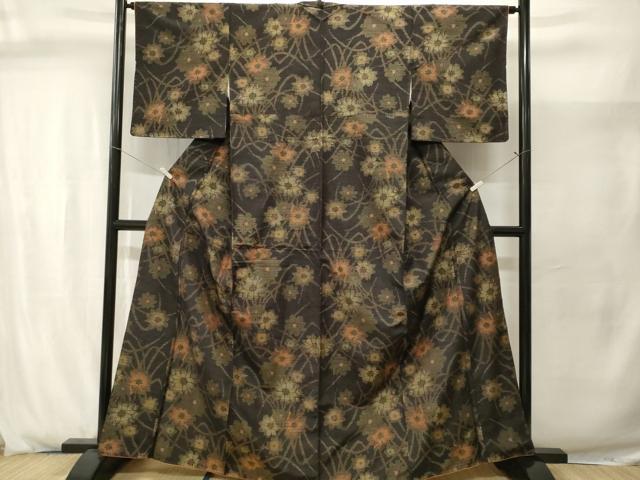 平和屋着物■上質な紬　草花文　正絹　逸品　CABJ2934ev