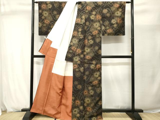 平和屋着物■上質な紬　草花文　正絹　逸品　CABJ2934ev