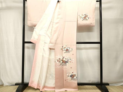 平和屋着物■訪問着　片輪車草花文　暈し染め　金彩　正絹　逸品　CABJ2937ev