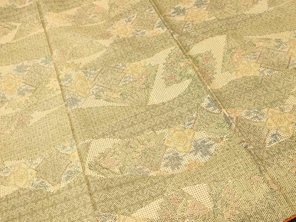 平和屋着物■本場染大島紬　扇面菱花文　正絹　逸品　CABJ2939ev