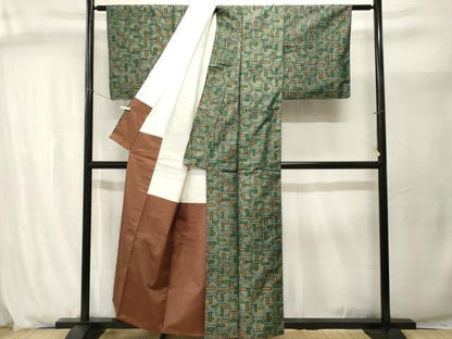 平和屋着物■上質な紬　幾何学文　正絹　逸品　CABJ2940ev