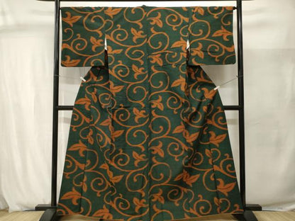 平和屋着物■上質な紬　唐草文　正絹　逸品　CABJ2942ev