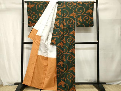 平和屋着物■上質な紬　唐草文　正絹　逸品　CABJ2942ev