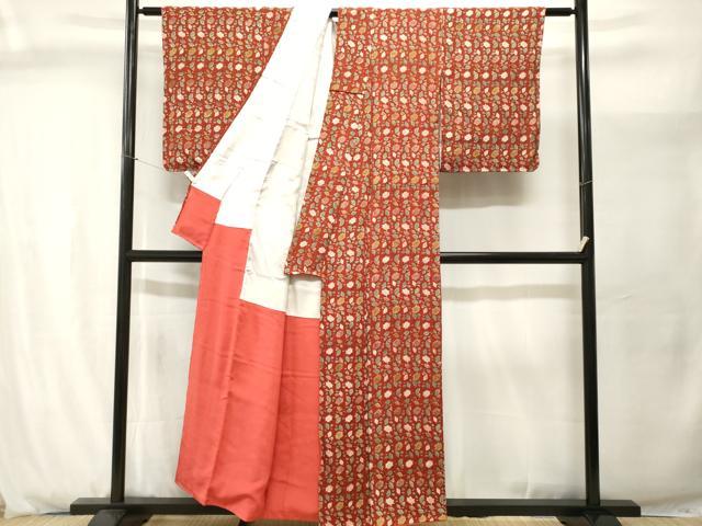 平和屋着物■上質な小紋　枝花文　鬼しぼ縮緬　正絹　逸品　CABJ2945ev