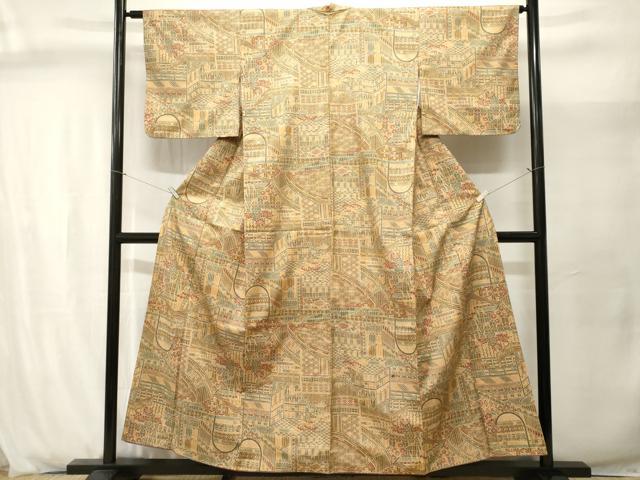 平和屋着物■本場染大島紬　吉祥風景文　正絹　逸品　CABJ2947ev