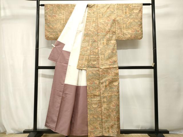 平和屋着物■本場染大島紬　吉祥風景文　正絹　逸品　CABJ2947ev