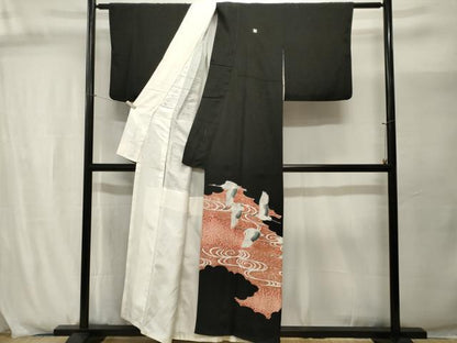 平和屋着物■豪華黒留袖　刺繍　流水飛鶴文　暈し染め　正絹　逸品　CABJ2952ev