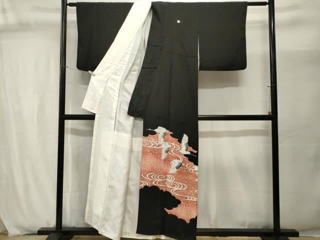平和屋着物■豪華黒留袖　刺繍　流水飛鶴文　暈し染め　正絹　逸品　CABJ2952ev