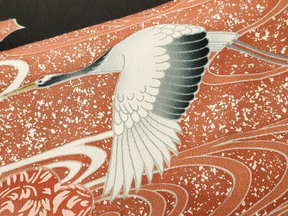 平和屋着物■豪華黒留袖　刺繍　流水飛鶴文　暈し染め　正絹　逸品　CABJ2952ev
