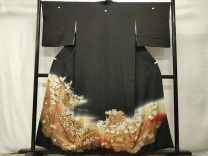 平和屋着物■豪華黒留袖　楽器草花文　暈し染め　金彩　正絹　逸品　CABJ2953ev