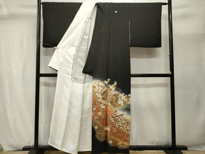 平和屋着物■豪華黒留袖　楽器草花文　暈し染め　金彩　正絹　逸品　CABJ2953ev