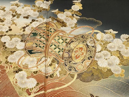 平和屋着物■豪華黒留袖　楽器草花文　暈し染め　金彩　正絹　逸品　CABJ2953ev