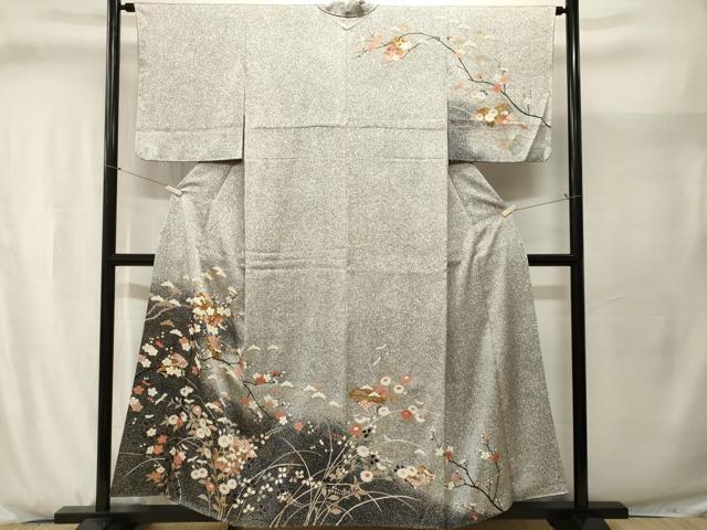 平和屋着物■訪問着　冊子枝花文　たたき染め　金彩　正絹　逸品　CABJ2956ev