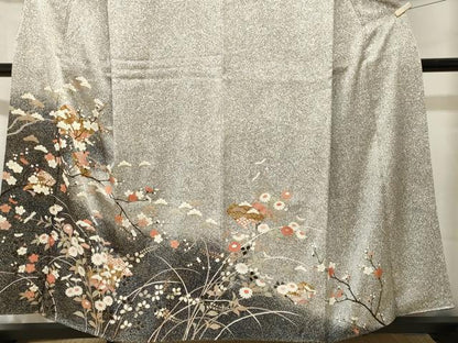 平和屋着物■訪問着　冊子枝花文　たたき染め　金彩　正絹　逸品　CABJ2956ev