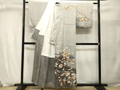 平和屋着物■訪問着　冊子枝花文　たたき染め　金彩　正絹　逸品　CABJ2956ev