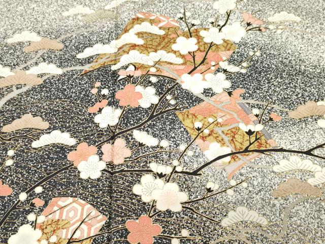 平和屋着物■訪問着　冊子枝花文　たたき染め　金彩　正絹　逸品　CABJ2956ev