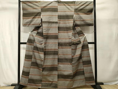 平和屋着物■上質な紬　横段花文　正絹　逸品　CABJ2960ev