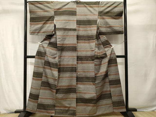 平和屋着物■上質な紬　横段花文　正絹　逸品　CABJ2960ev