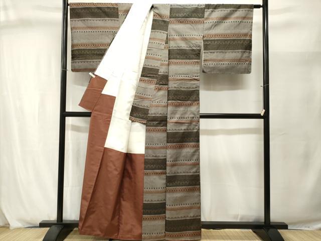 平和屋着物■上質な紬　横段花文　正絹　逸品　CABJ2960ev
