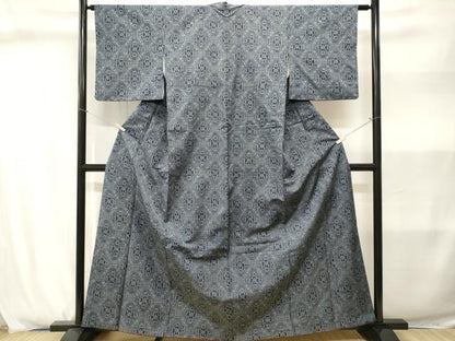 平和屋着物■上質な紬　幾何学花文　正絹　逸品　CABJ2968ev