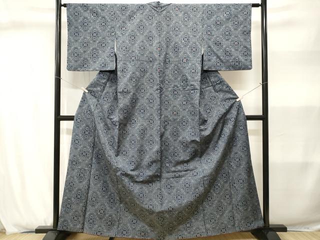 平和屋着物■上質な紬　幾何学花文　正絹　逸品　CABJ2968ev