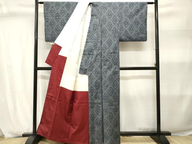 平和屋着物■上質な紬　幾何学花文　正絹　逸品　CABJ2968ev