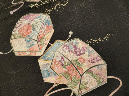 平和屋着物■上質な小紋　文箱花文　黒地　金通し地　正絹　逸品　CABJ2974ev