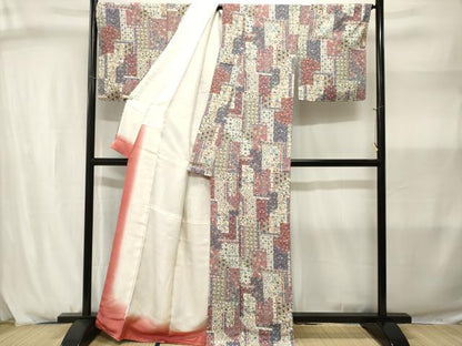 平和屋着物■上質な小紋　切嵌更紗草花文　正絹　逸品　CABJ2975ev