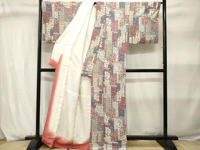 平和屋着物■上質な小紋　切嵌更紗草花文　正絹　逸品　CABJ2975ev