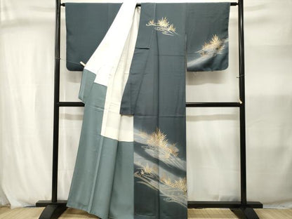 平和屋着物■訪問着　駒刺繍　流水籬草木文　暈し染め　金彩　正絹　逸品　CABJ2980ev
