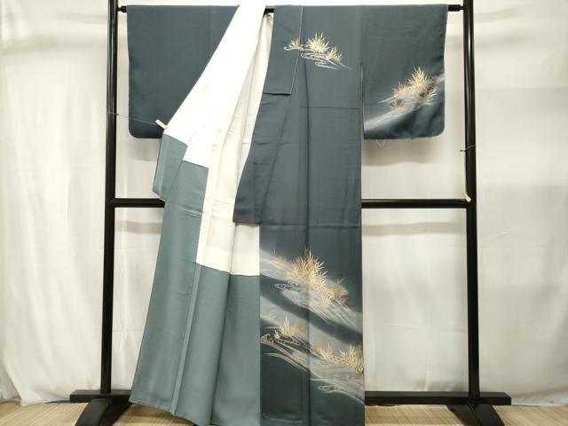 平和屋着物■訪問着　駒刺繍　流水籬草木文　暈し染め　金彩　正絹　逸品　CABJ2980ev