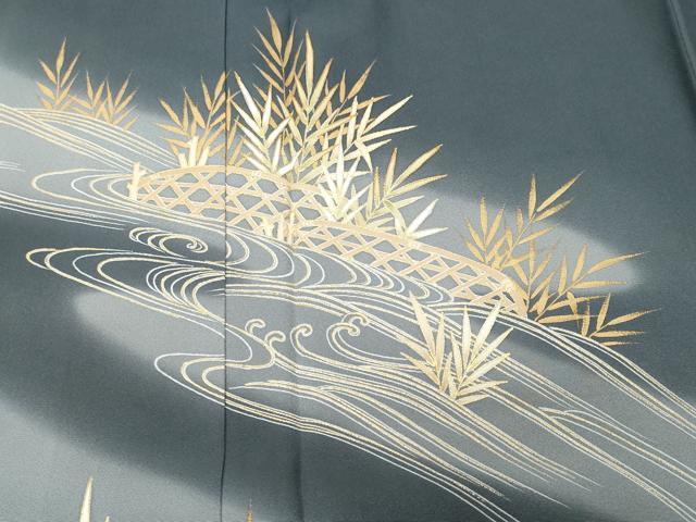 平和屋着物■訪問着　駒刺繍　流水籬草木文　暈し染め　金彩　正絹　逸品　CABJ2980ev