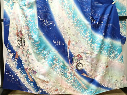 平和屋着物■豪華振袖　花蝶文　御所車扇面草花文　暈し染め　金銀彩　正絹　逸品　CABJ2981ev