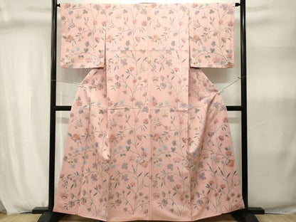 平和屋着物■上質な小紋　更紗枝花文　舞蝶文　正絹　逸品　CABJ2984ev