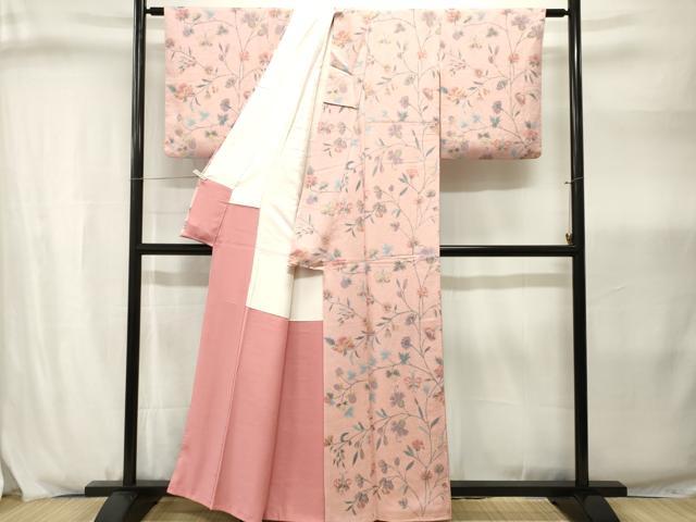 平和屋着物■上質な小紋　更紗枝花文　舞蝶文　正絹　逸品　CABJ2984ev