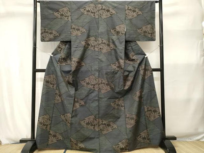 平和屋着物■本場大島紬　9マルキ　切嵌麻の葉花唐草文　正絹　逸品　CABJ2985ev