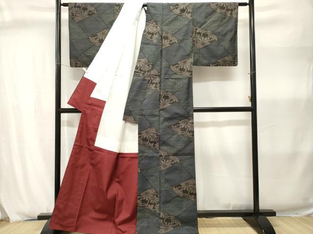 平和屋着物■本場大島紬　9マルキ　切嵌麻の葉花唐草文　正絹　逸品　CABJ2985ev