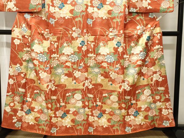 平和屋着物■小振袖　梅　草花文　金彩　金通し地　正絹　逸品　CABJ2993ev