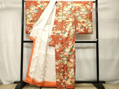 平和屋着物■小振袖　梅　草花文　金彩　金通し地　正絹　逸品　CABJ2993ev