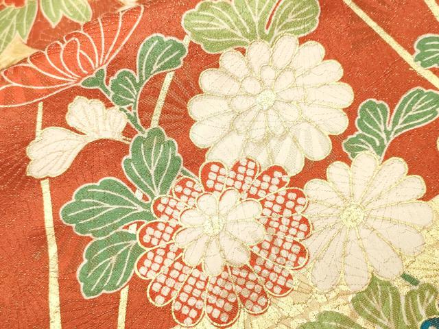 平和屋着物■小振袖　梅　草花文　金彩　金通し地　正絹　逸品　CABJ2993ev